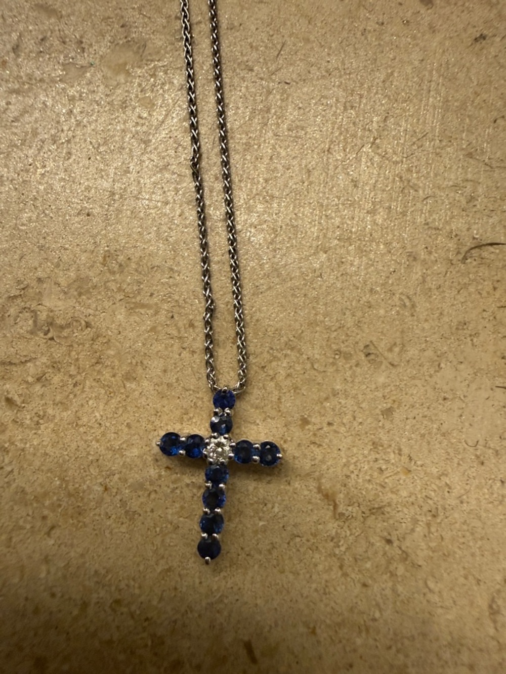 Blue Sapphire/diamond 18k white gold Cross Pendant Necklace - Women Jewelry
